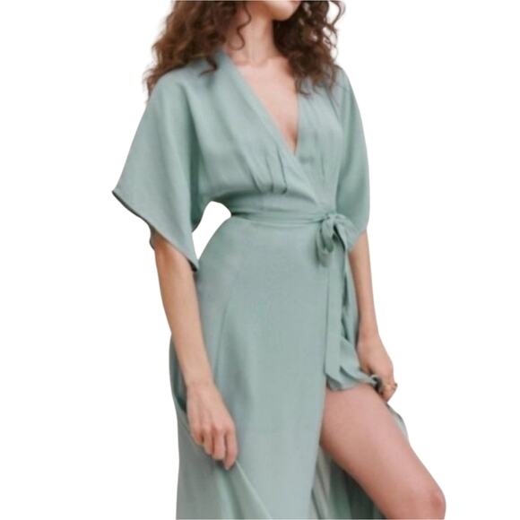 Reformation Winslow Maxi Wrap Dress in Celadon - Picture 2 of 13